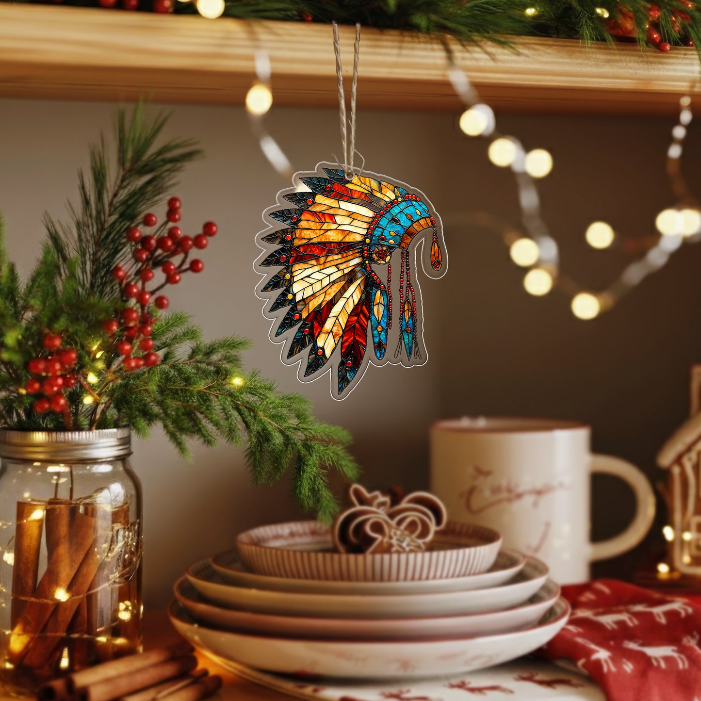 Stained Glass Feather Acrylic Ornament - Christmas Tree Decor