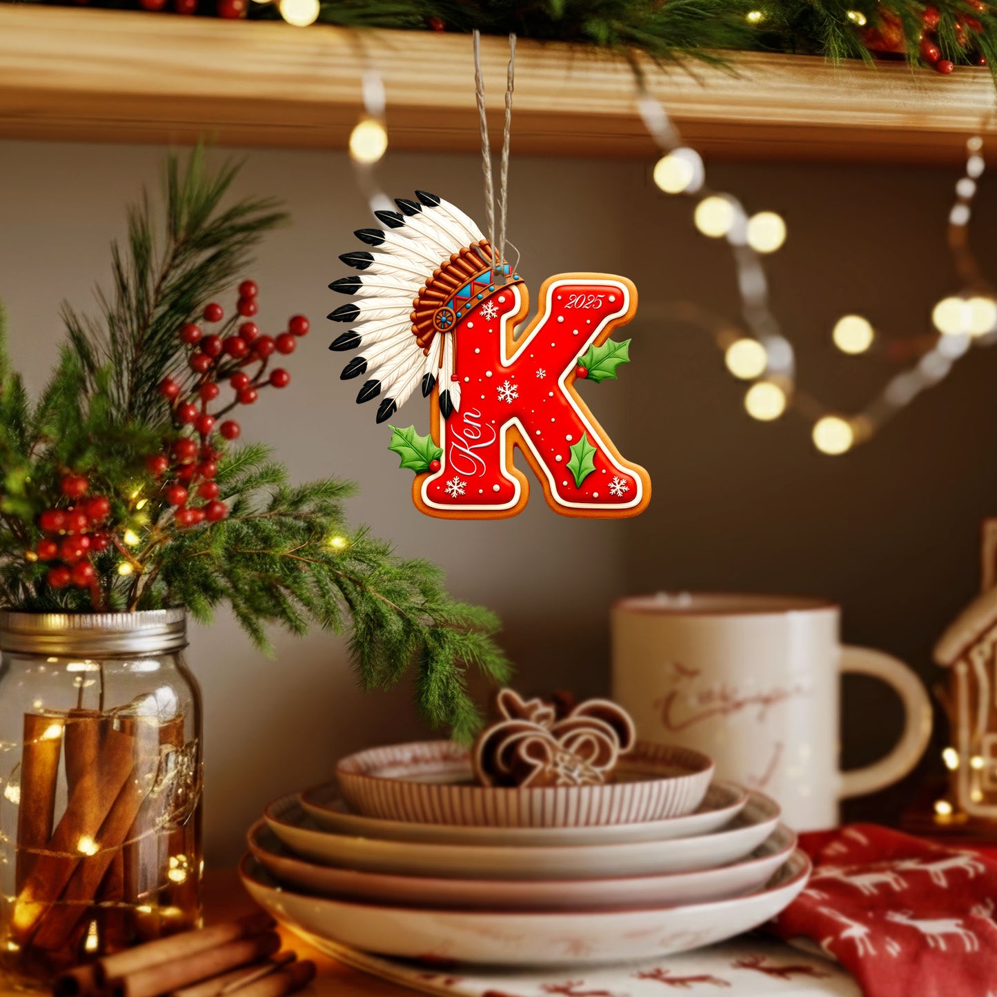 Personalized Letter Native American Feather Christmas - Custom Name Design - Ornament Acrylic