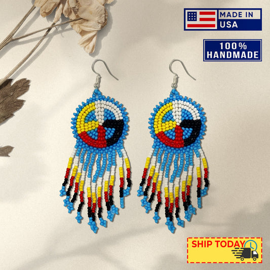 SALE 50% OFF - Turquoise Blue Fringe Earrings Beaded Handmade Earrings For Women