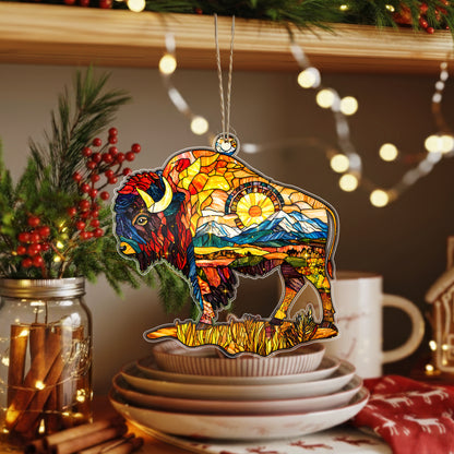 Stained Glass Bison Acrylic Ornament - Holiday Tree Decor