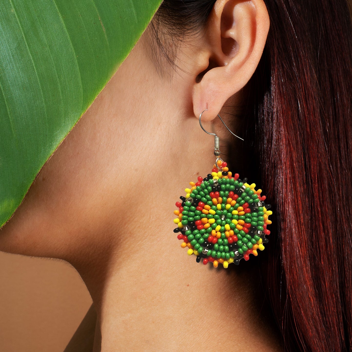 Cute Round Green Beaded Handmade Earrings For Women