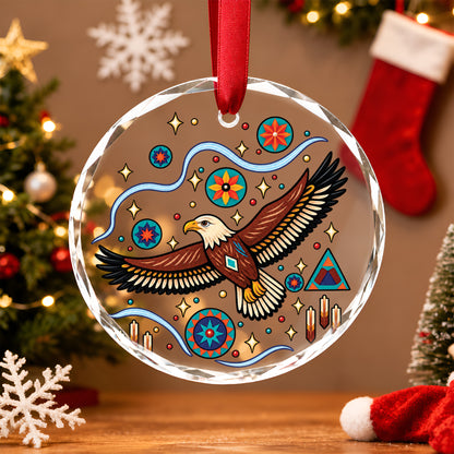 Native American Eagle Glass Ornament - Holiday Tree Decoration