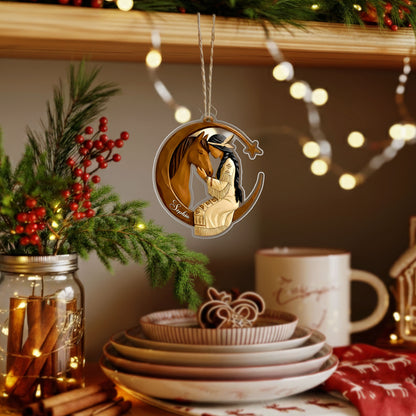 Native American Christmas - Horse and Maiden - Custom Name Design - Ornament Acrylic