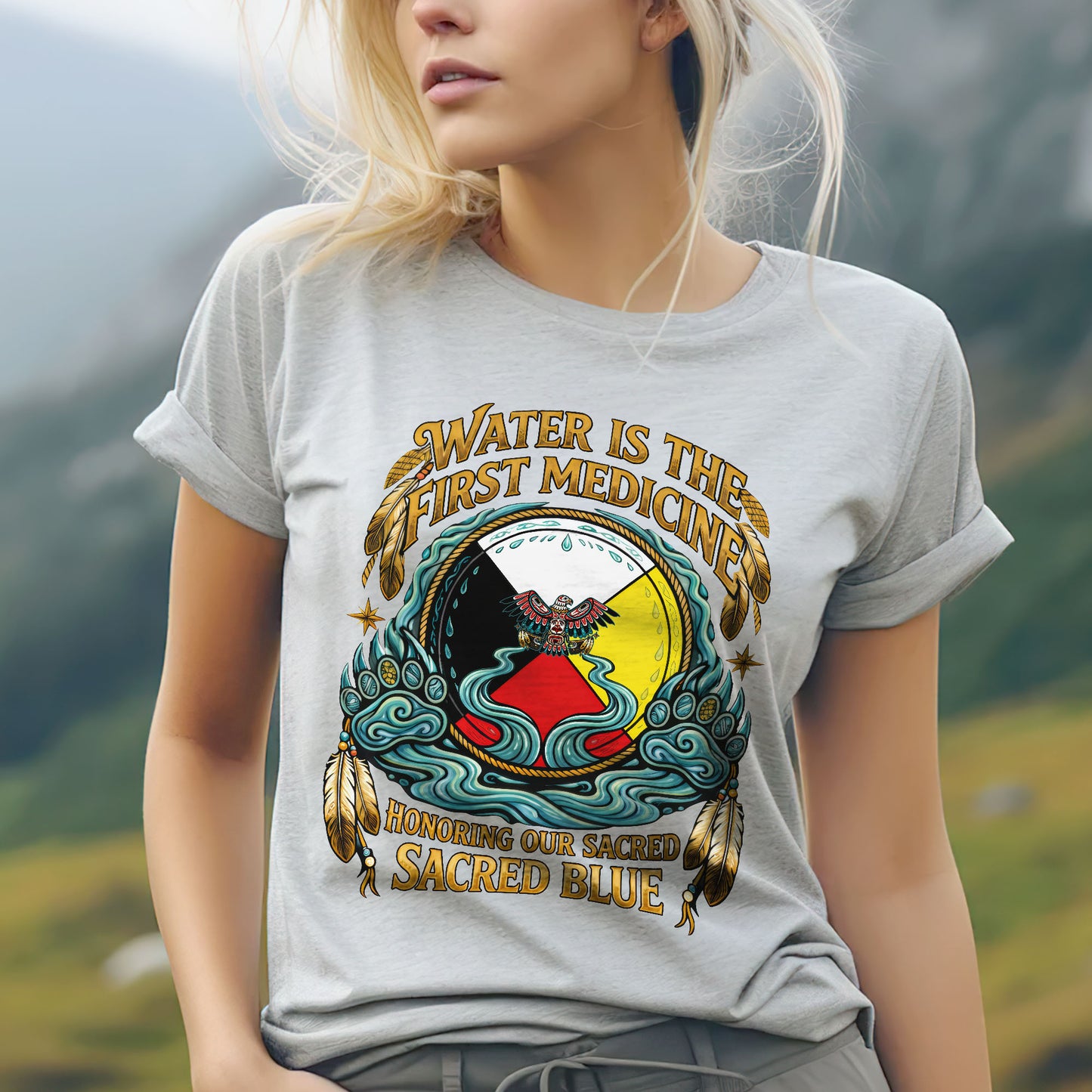 Water Is The First Medicine - Sacred Blue Indigenous - Unisex T-shirt/V-neck T-shirt/Hoodie/Sweatshirt