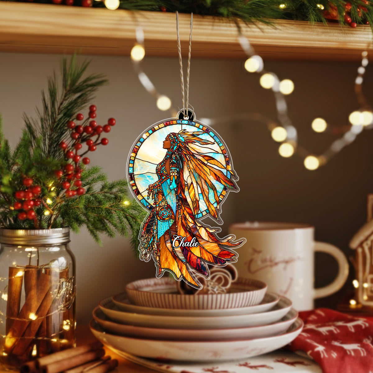 Personalized Native Woman Acrylic Ornament with Custom Name
