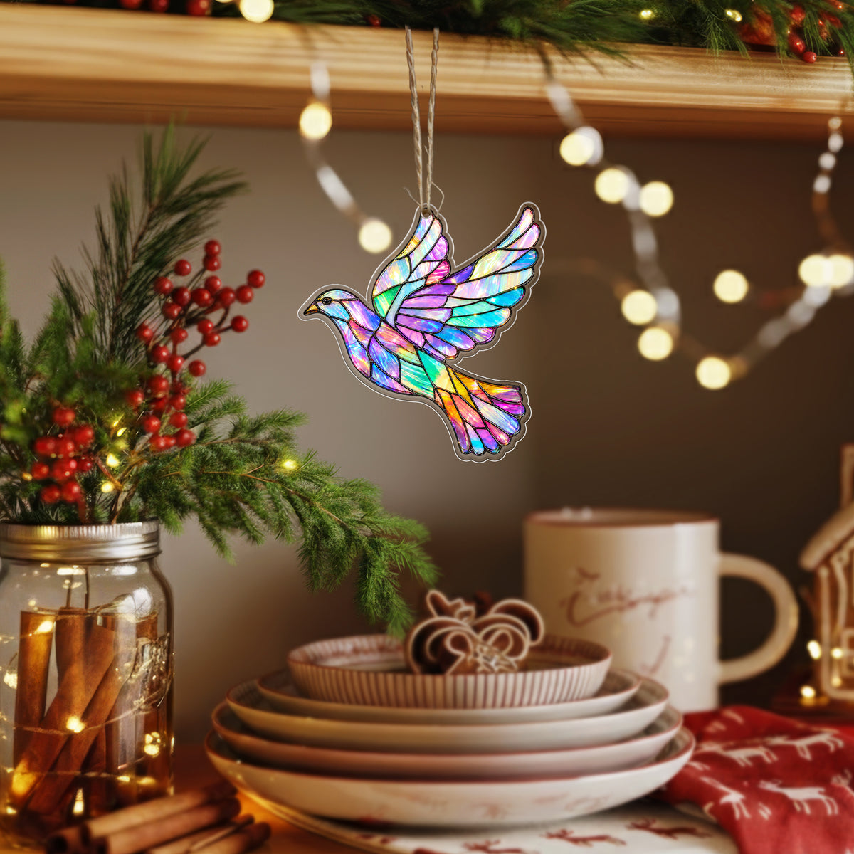Stained Glass Hummingbird Acrylic Ornament - Colorful Holiday Decor