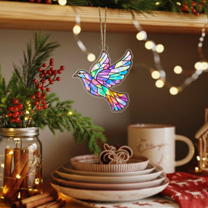 Stained Glass Hummingbird Acrylic Ornament - Colorful Holiday Decor