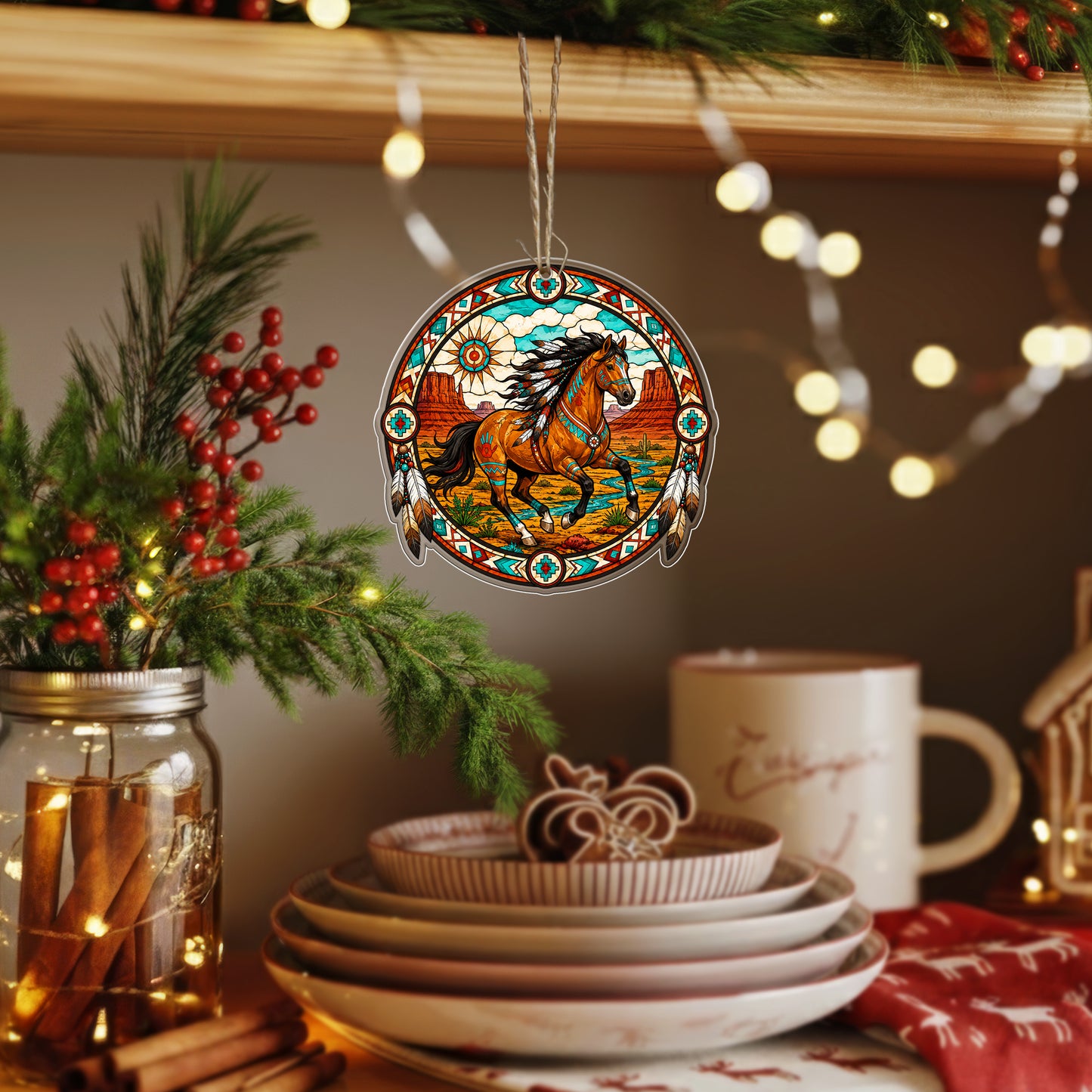 Stained Glass Horse Acrylic Ornament - Western Holiday Tree Decor