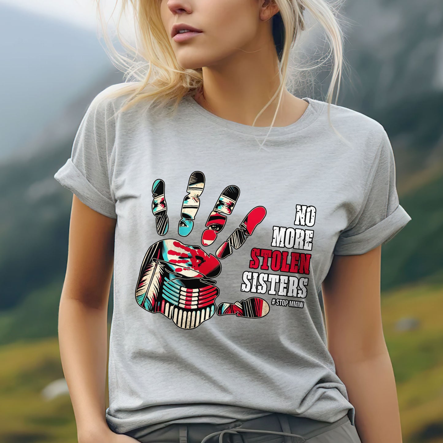 No More Stolen Sisters MMIW Red Hand Native Awareness Unisex T-shirt/T-shirt V-neck/Hoodie/Sweatshirt