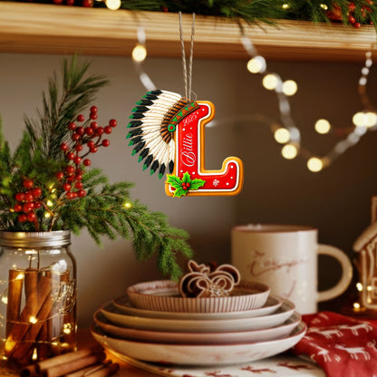Personalized Letter Native American Feather Christmas - Custom Name Design - Ornament Acrylic