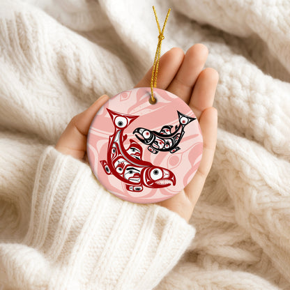 Pacific Northwest Salmon Ceramic Ornament – Indigenous Art Christmas Tree Decor