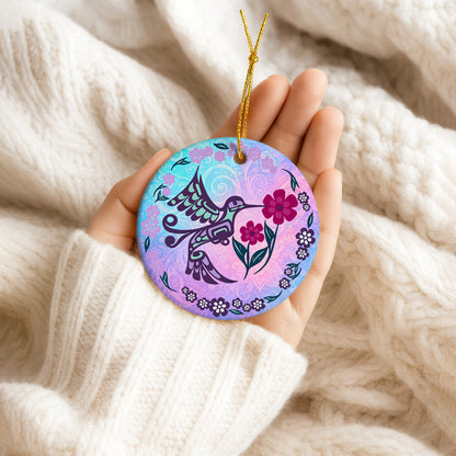 Hummingbird Ceramic Ornament – Floral Christmas Tree Decor & Nature Lover Gift