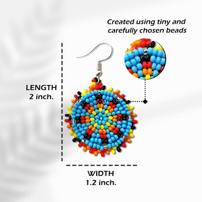 Cute Round Turquoise Blue Beaded Handmade Earrings For Women