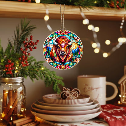 Buffalo Acrylic Ornament Stained Glass Style Christmas Decor