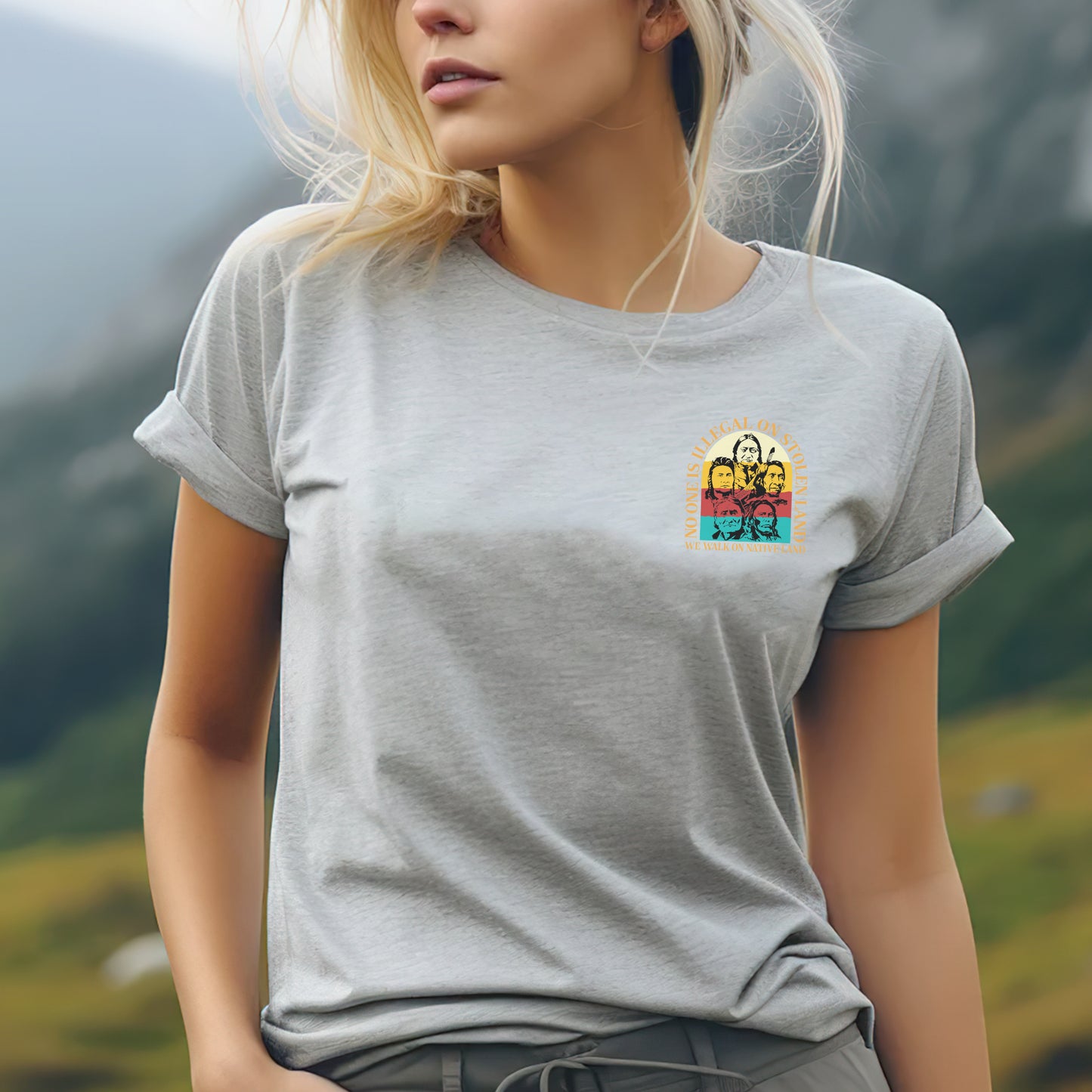 NO ONE IS ILLEGAL ON STOLEN LAND. WE WALK ON NATIVE LAND 16 - Two sides - Unisex T-Shirt/T-Shirt V-Neck/Hoodie/Sweatshirt
