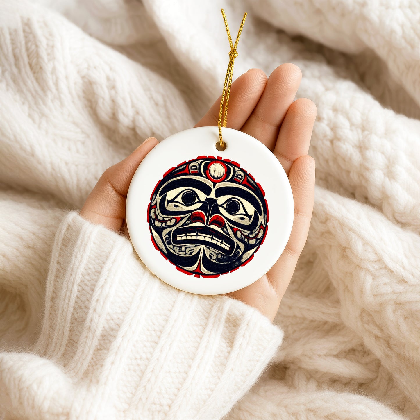 Native Mask Ceramic Ornament - Handcrafted Indigenous Art - Unique Holiday Decor