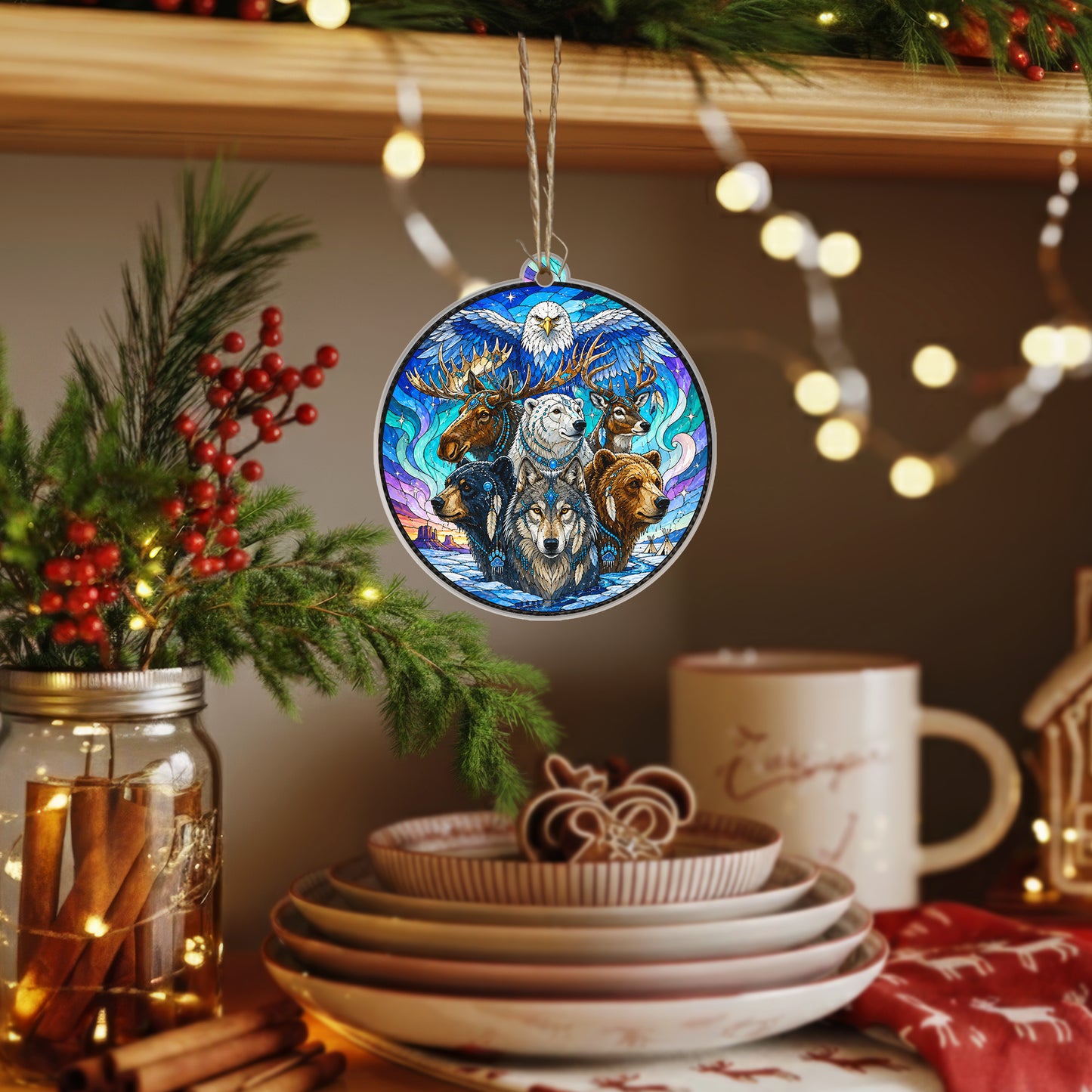 Wildlife Spirit Acrylic Ornament, Indigenous Inspired Animal Art, Unique Holiday Decoration