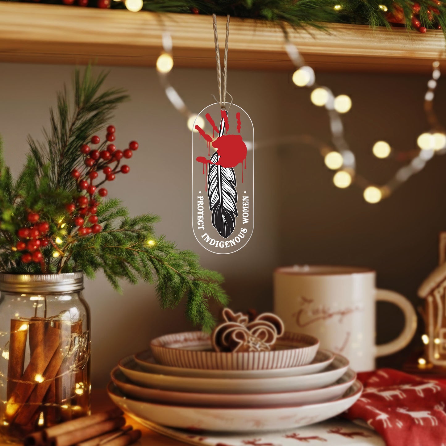 Protect Indigenous Women - MMIW Red Handprint Feather - Unique Christmas Gift Decor Flat Acrylic
