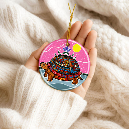 Turtle Island Ceramic Ornament - Indigenous Inspired for Holiday Decor