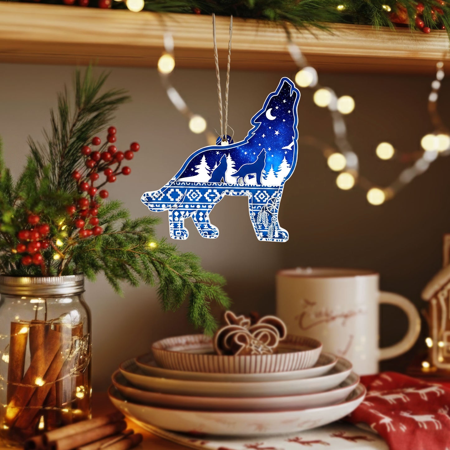 Howling Wolf - Native Night Sky Tribal Christmas Decor Flat Acrylic