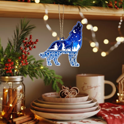 Howling Wolf - Native Night Sky Tribal Christmas Decor Flat Acrylic