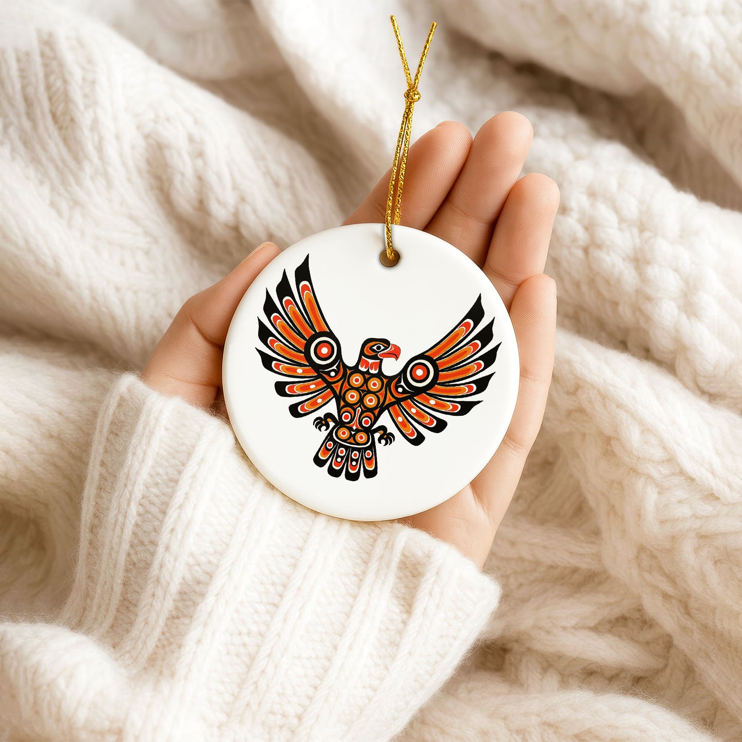 Pacific Owl Ceramic Ornament - Indigenous Tribal Art for Holiday Decor