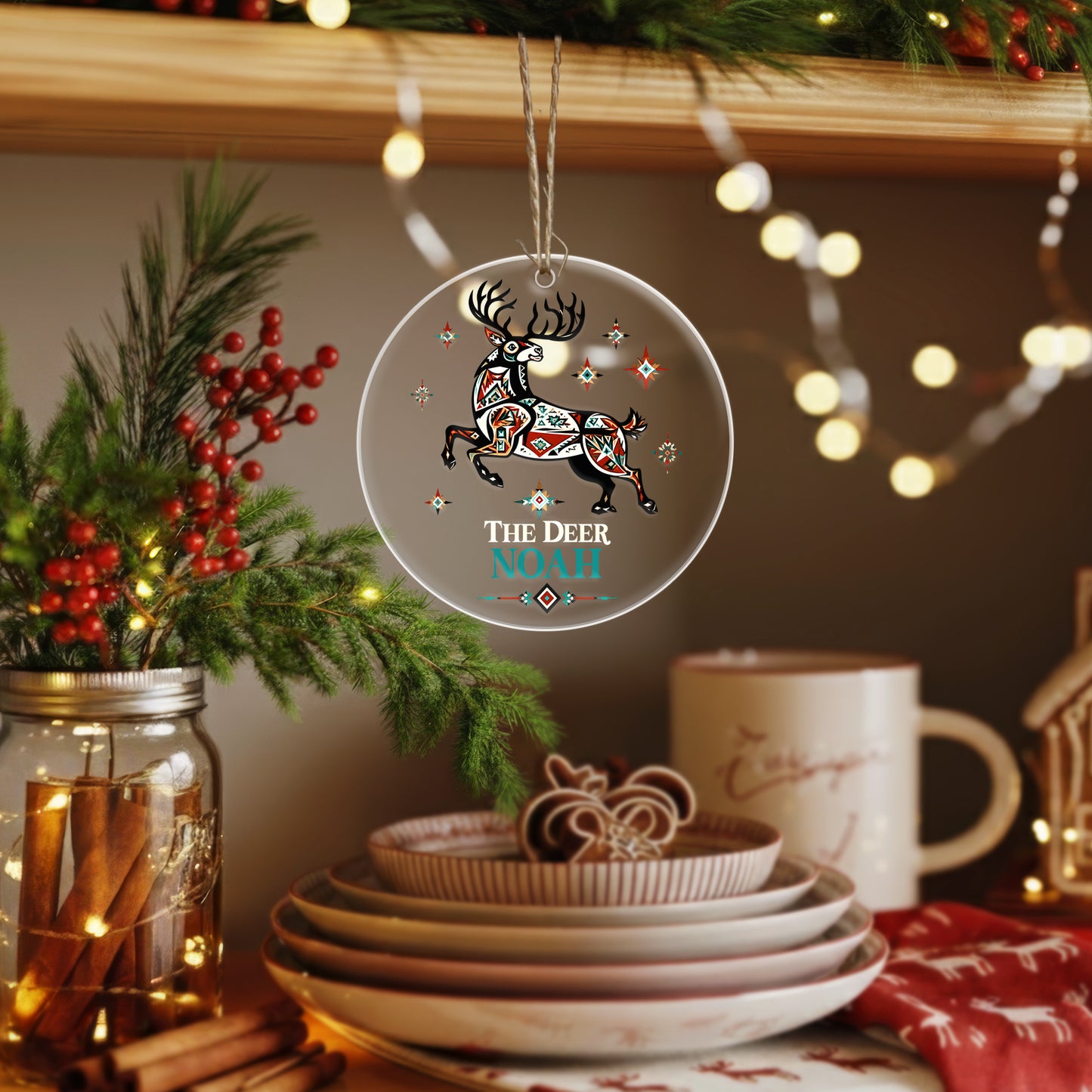 Personalized Deer Acrylic Ornament, Indigenous Inspired Animal Art, Custom Name Gift