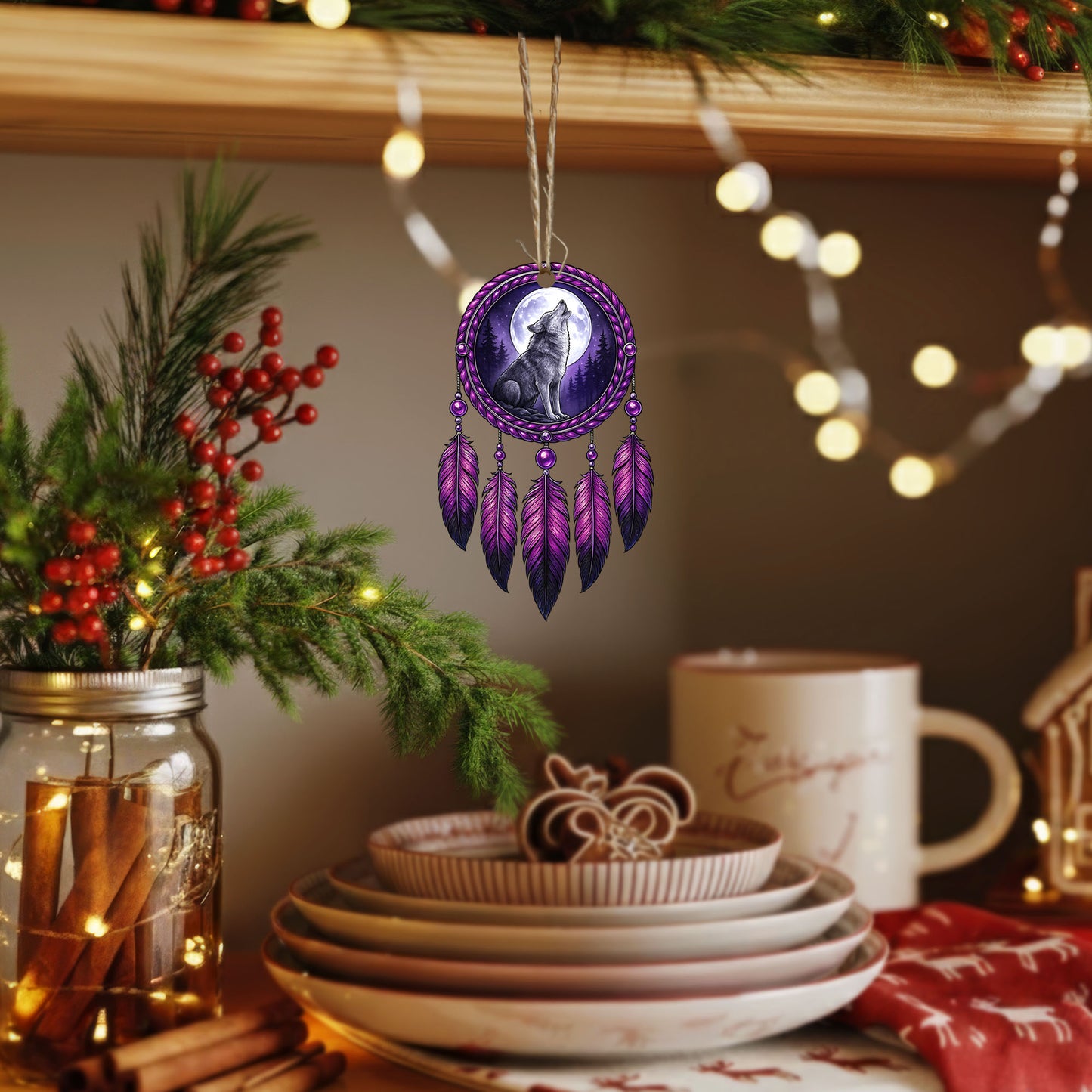 Howling Wolf - Purple Dreamcatcher Moon - Unique Christmas Gift Decor Flat Acrylic