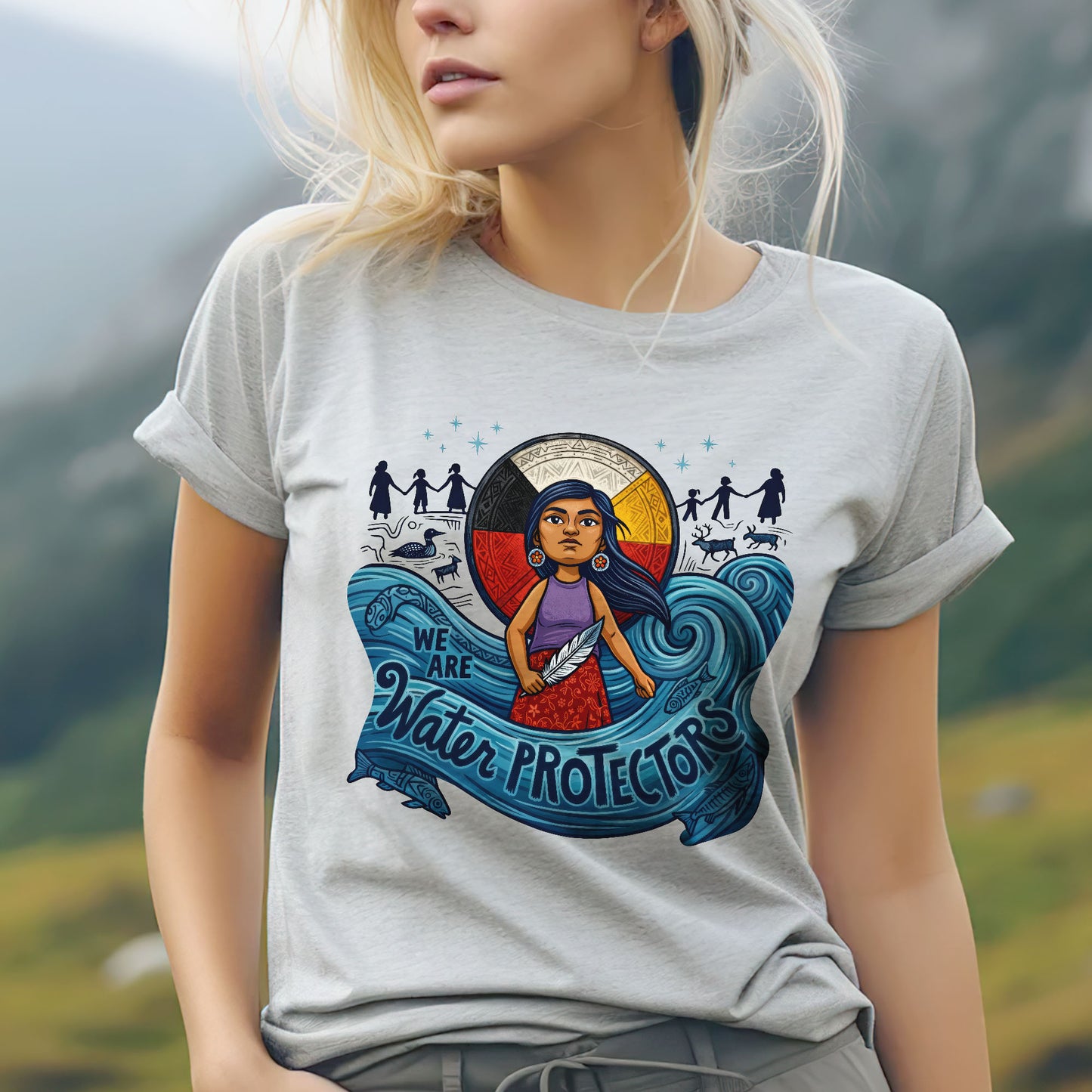 We Are Water Protectors Native American Girl - Unisex T-shirt/V-neck T-shirt/Hoodie/Sweatshirt