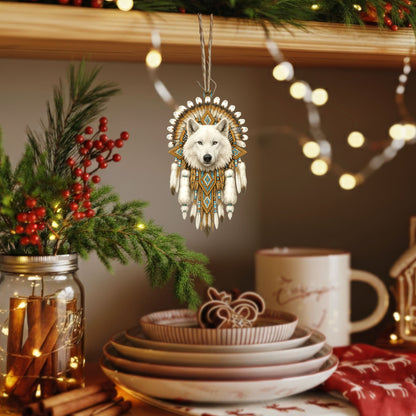 White Wolf Dreamcatcher- Indigenous Inspired - Unique Christmas Gift Decor Flat Acrylic