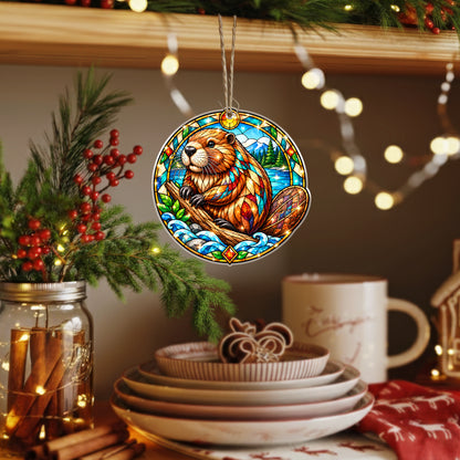 Beaver Acrylic Ornament Stained Glass Style Christmas Decor