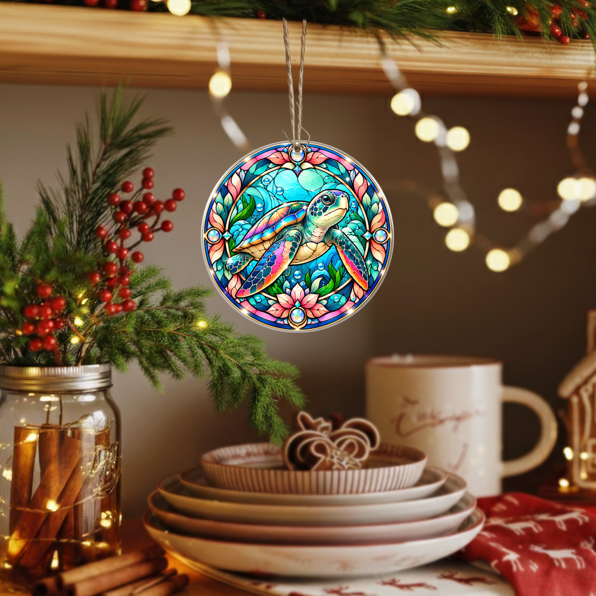 Turtle Acrylic Ornament Stained Glass Style Christmas Decor