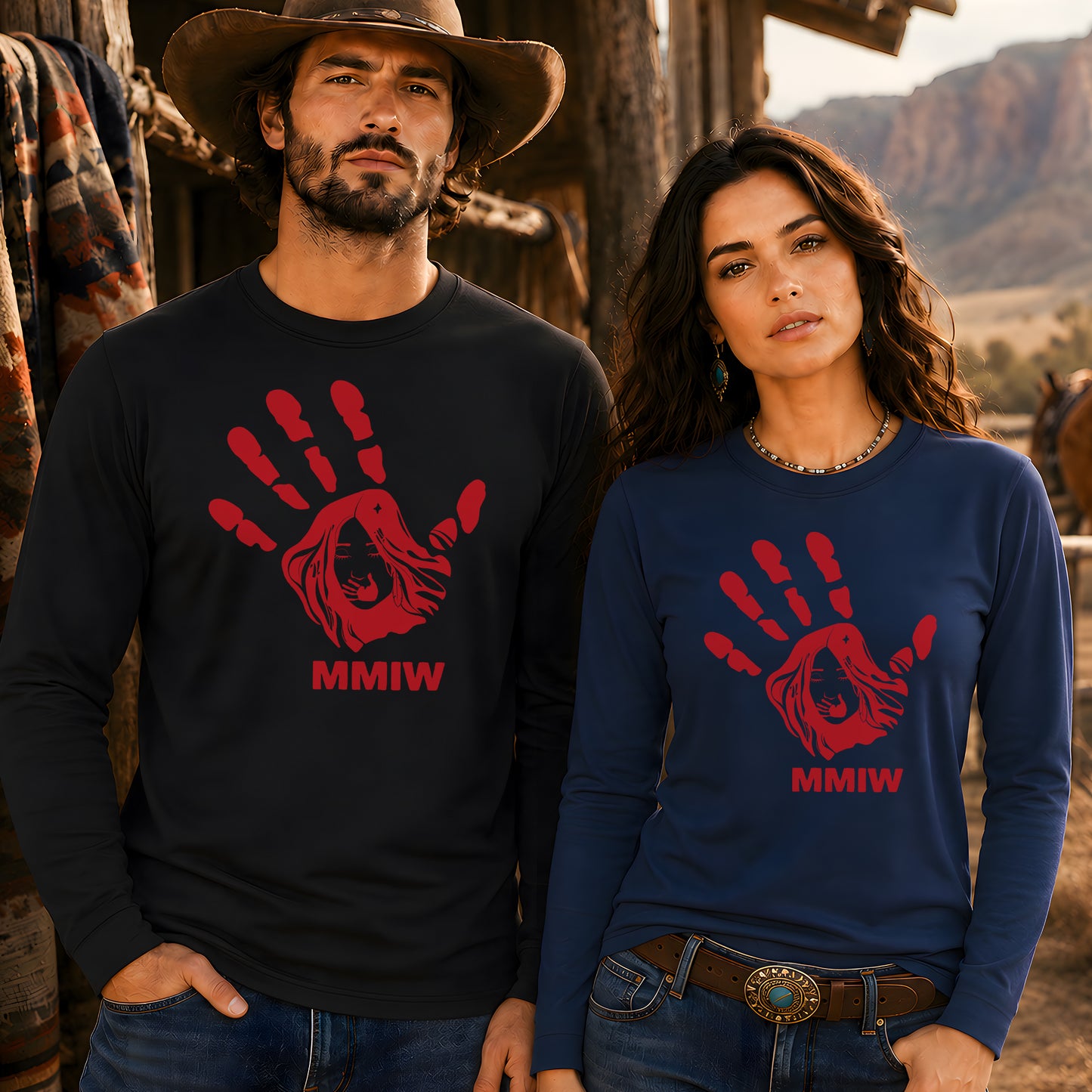 MMIW Red Hand Indigenous Owned Shirt Unisex Long Sleeve