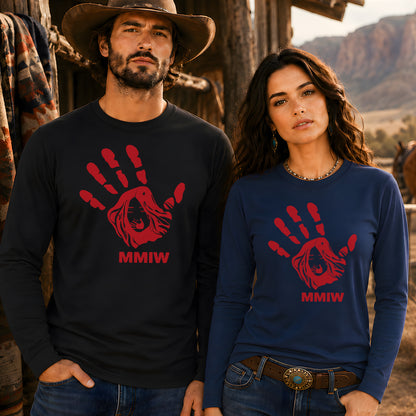 MMIW Red Hand Indigenous Owned Shirt Unisex Long Sleeve