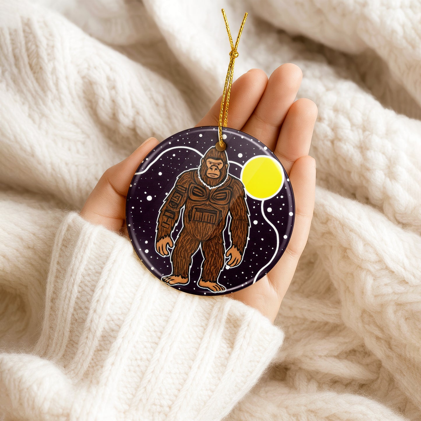 Tribal Bigfoot Ceramic Ornament - Indigenous Inspired for Holiday Decor