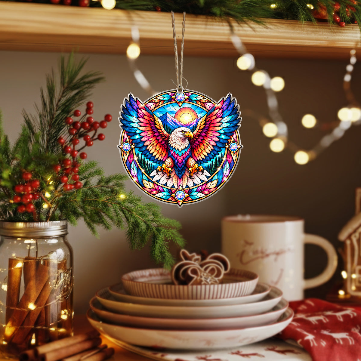 Eagle Acrylic Ornament Stained Glass Style Christmas Decor