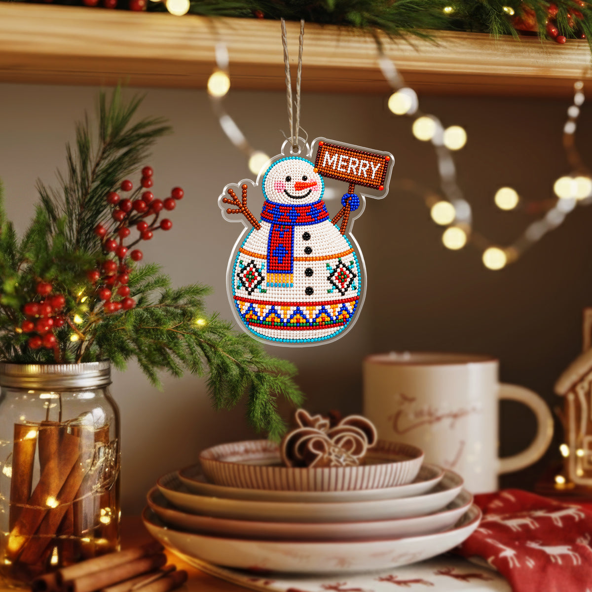 Beaded Style Snowman Acrylic Christmas Ornament, Holiday Gift