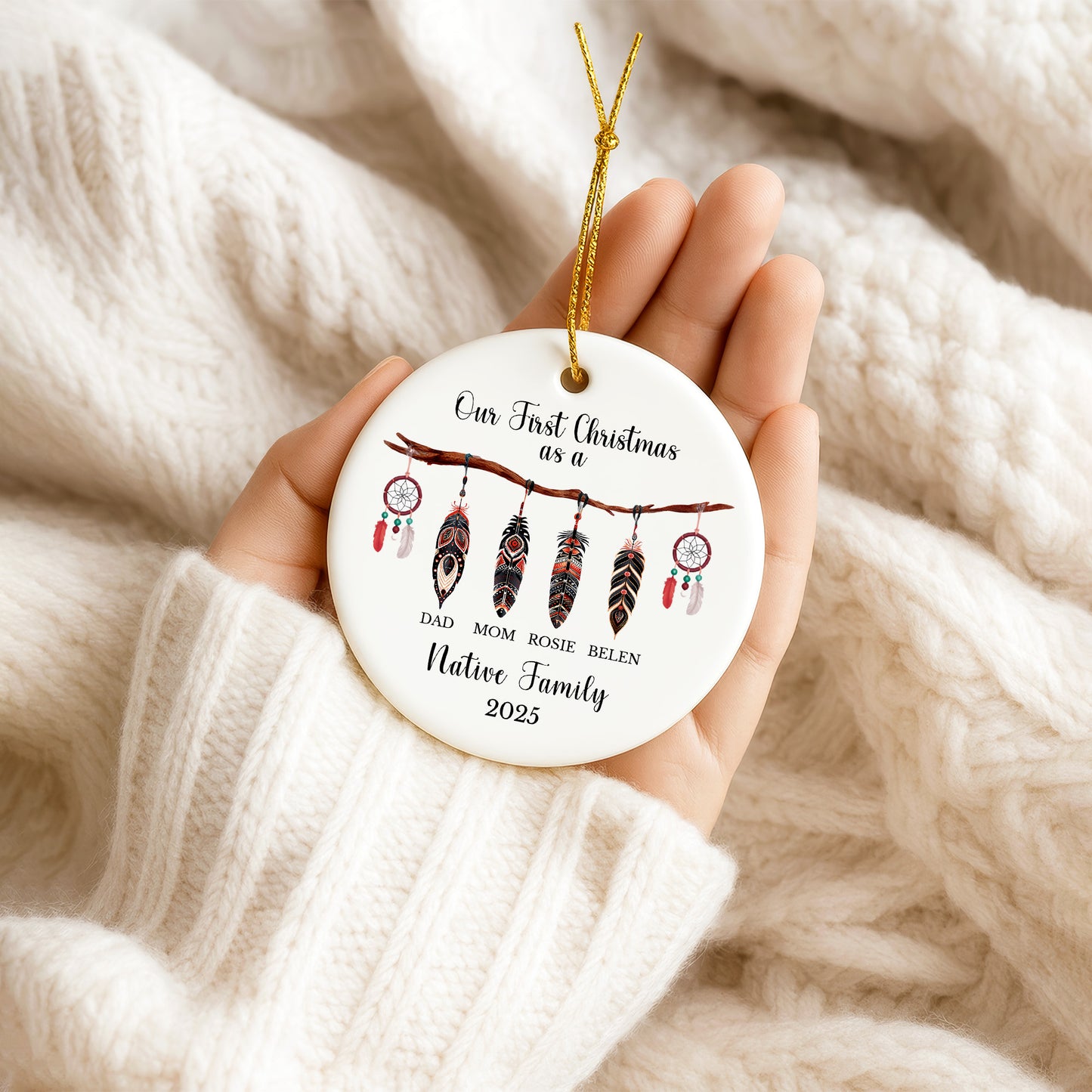 Personalized Native Family Ceramic Ornament - Custom Name
