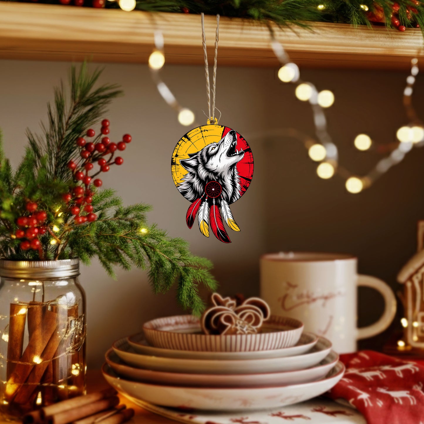 Howling Wolf with Dreamcatcher - Native American Christmas Gift Decor Flat Acrylic