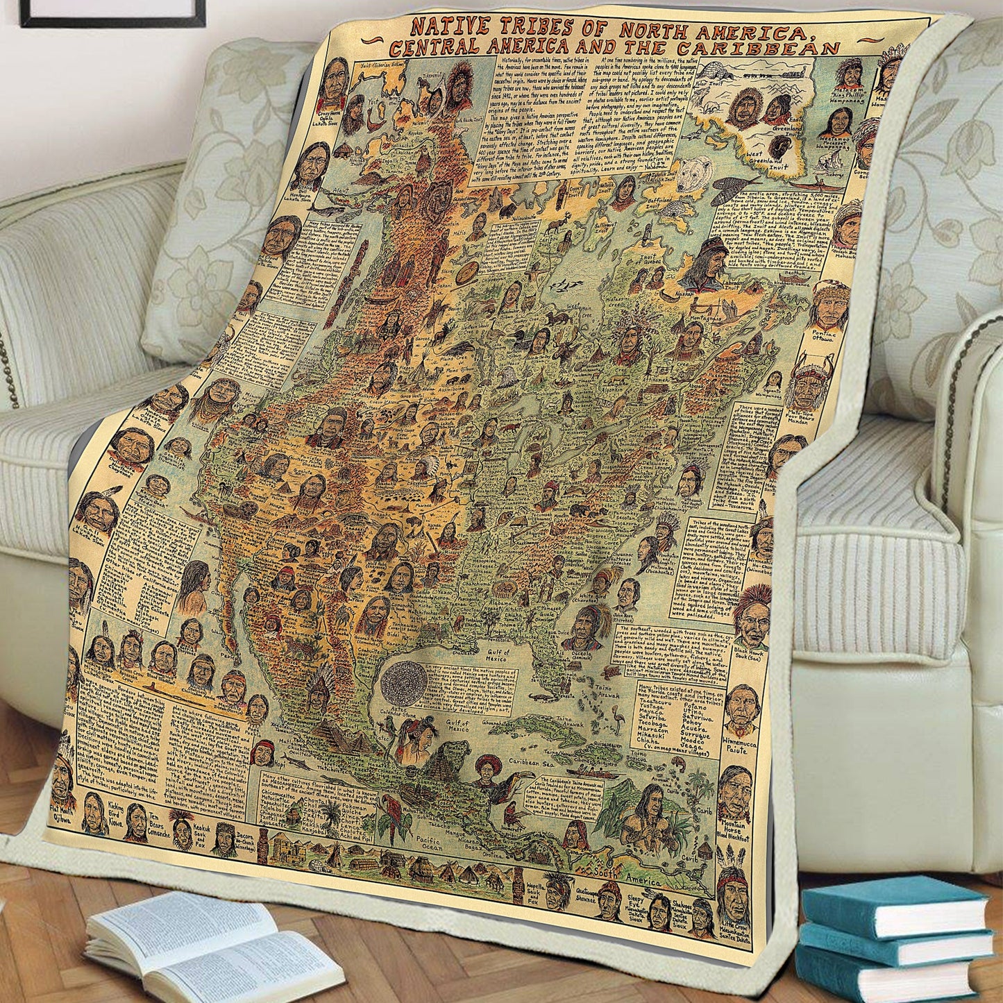 562 Native Tribes of North America Map Fleece Blanket, Native Design Camping Blanket Soft and Warm