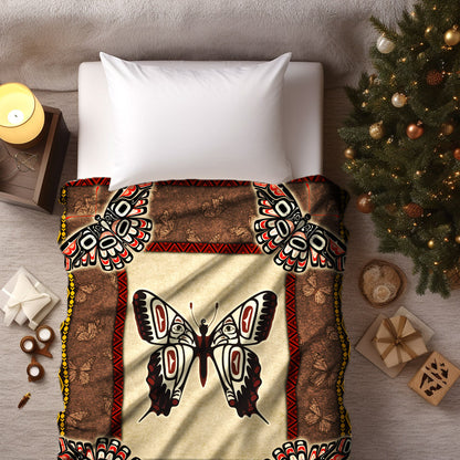 Native American Style Butterfly Symbols Soft and Warm Fleece Blanket