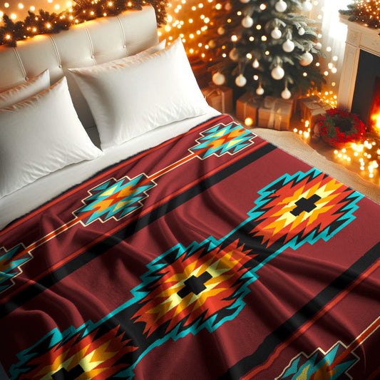 Native American Style Brown Pattern  Soft and Warm Fleece Blanket