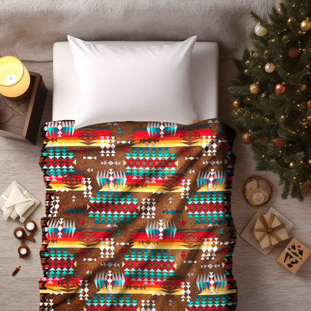 Native American Style Brown Pattern Soft And Warm Fleece Blanket