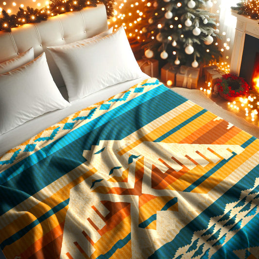 Native American Style Colorful Border Pattern Soft And Warm Fleece Blanket