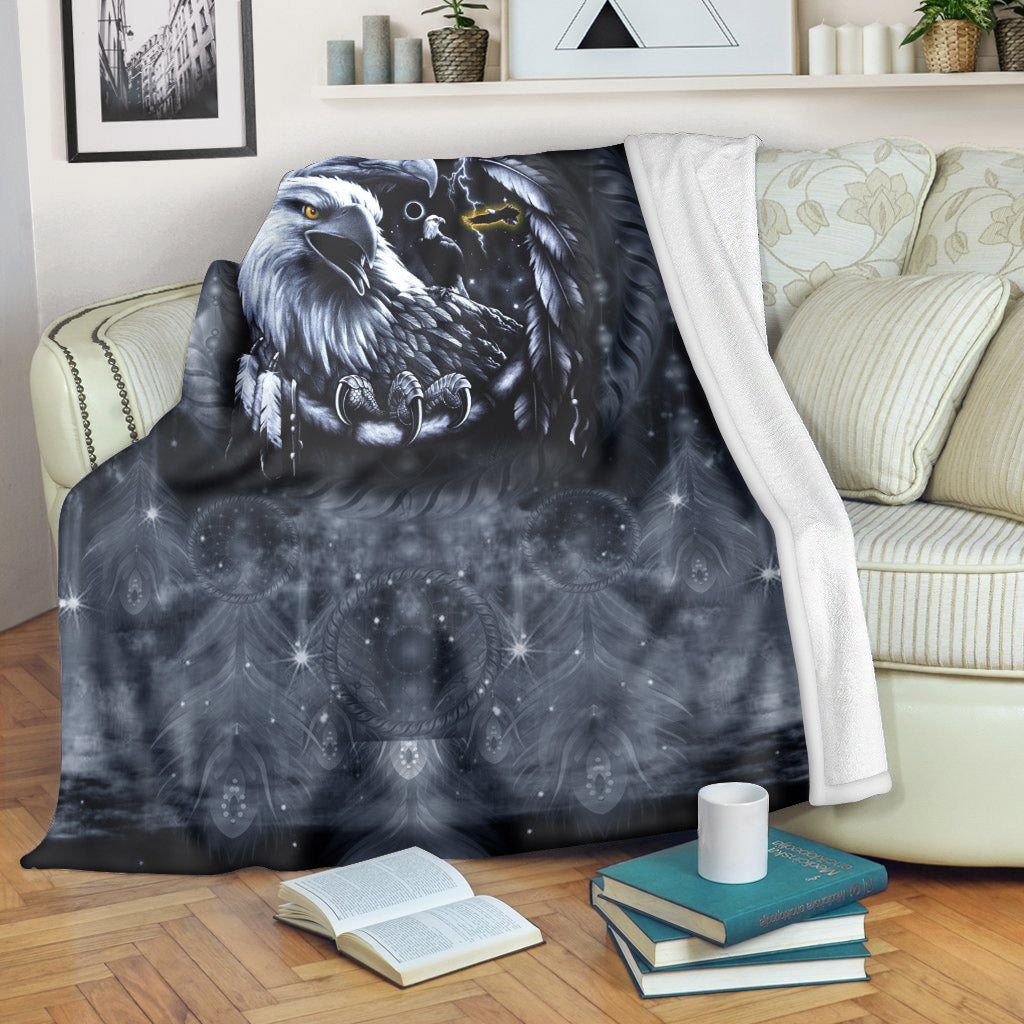 Native American Style Black Night Eagle Birds Soft and Warm Fleece Blanket