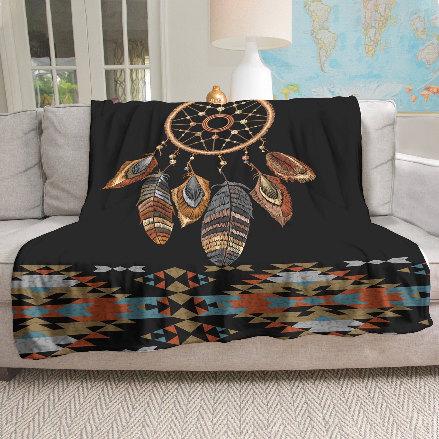 Native American Style Black Big Dreamcatcher Soft And Warm Fleece Blanket