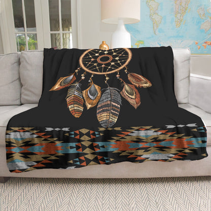 Native American Style Black Big Dreamcatcher Soft And Warm Fleece Blanket