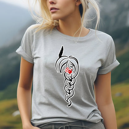 a woman wearing a t - shirt with a tattoo design on it