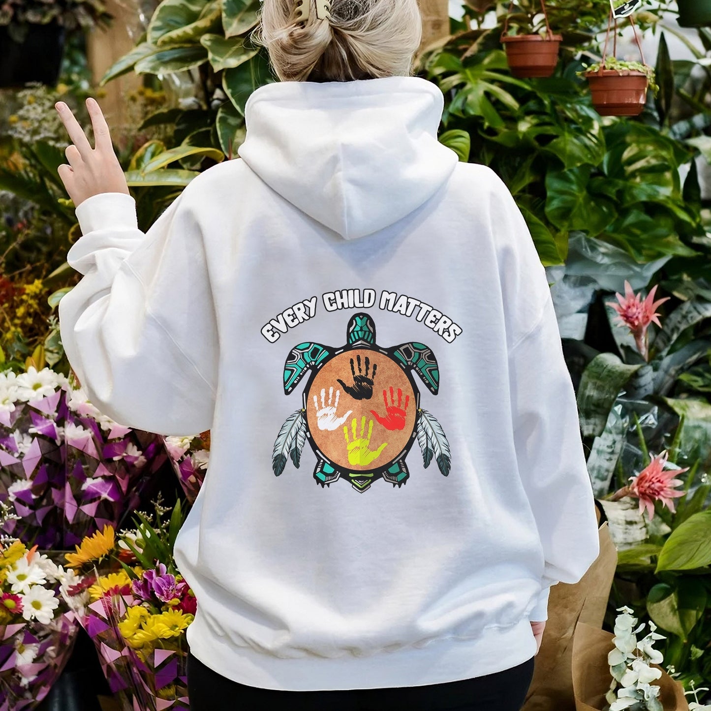 Every Child Matters Feather Hand Color On Turtle For Orange Shirt Day Unisex Back T-shirt/Hoodie/Sweatshirt