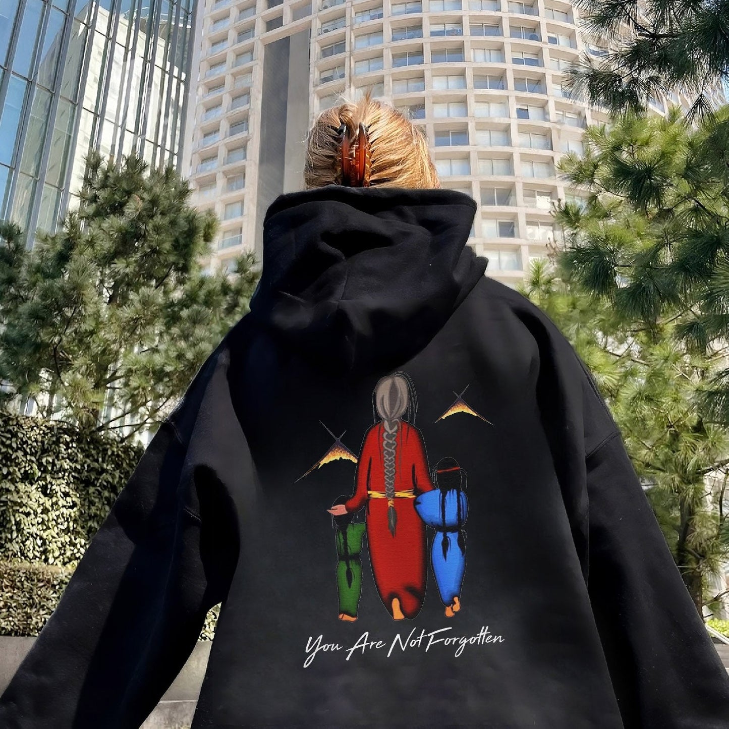 Every Child Matters  Grandma With Grandniece Orange Indigenous Unisex Back T-shirt/Hoodie/Sweatshirt